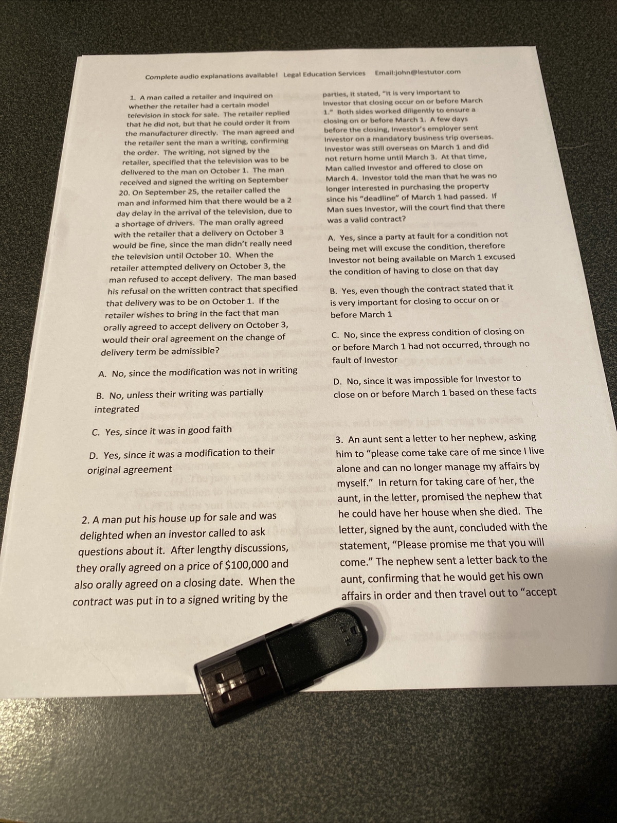 Law School Bar Exam MBE w/ audio explanations Contracts multiple choice LES