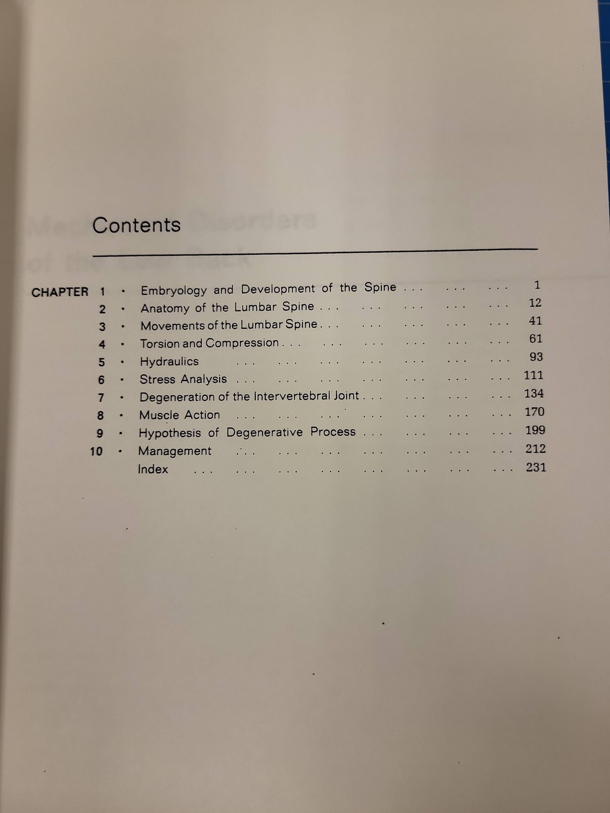 Mechanical Disorders Low Back by Farfan H Spine Lumbar Vertebrae Medical Book