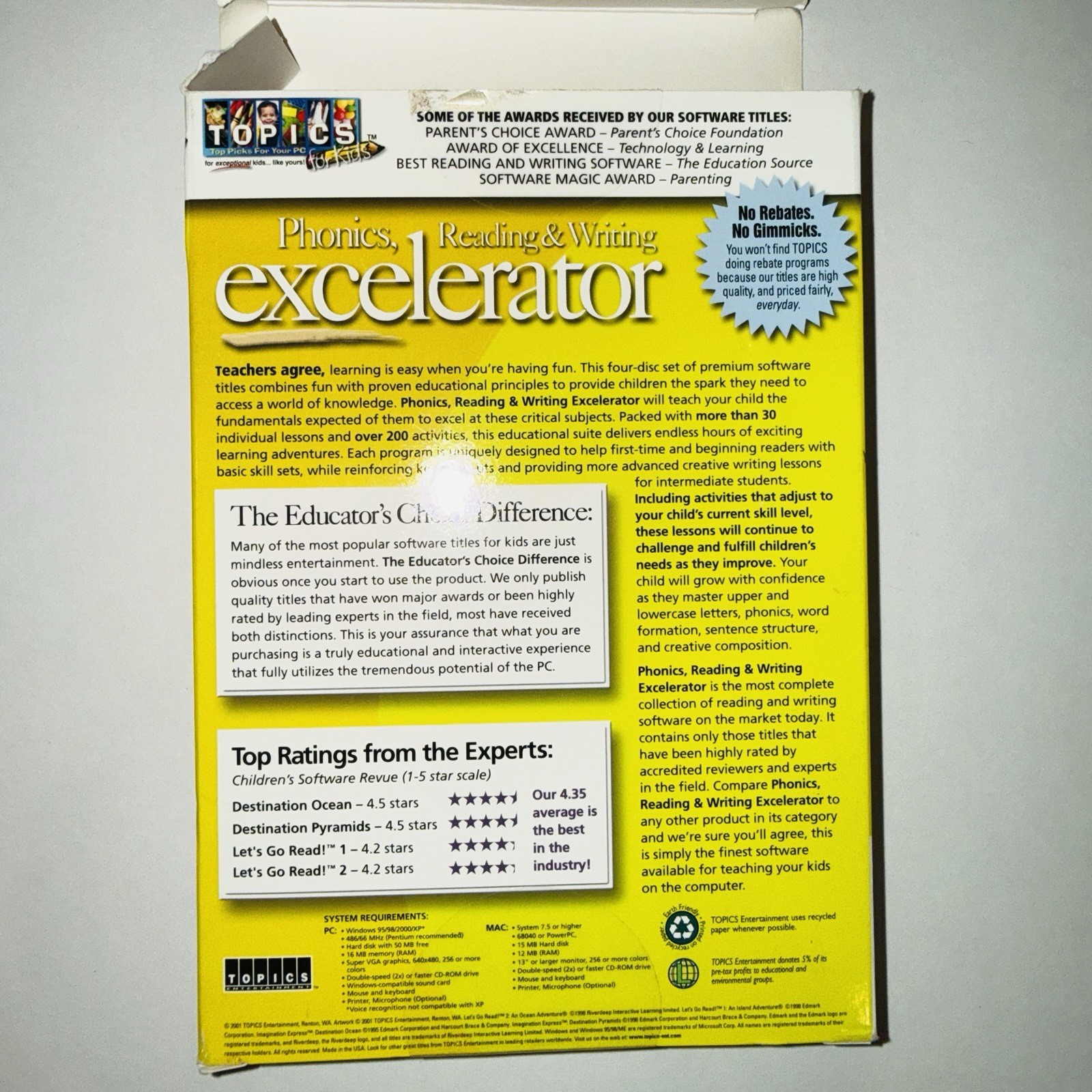 Educator’s Choice Phonics Reading Writing Excelerator 2001 CD-ROM Big Box 4 Disc