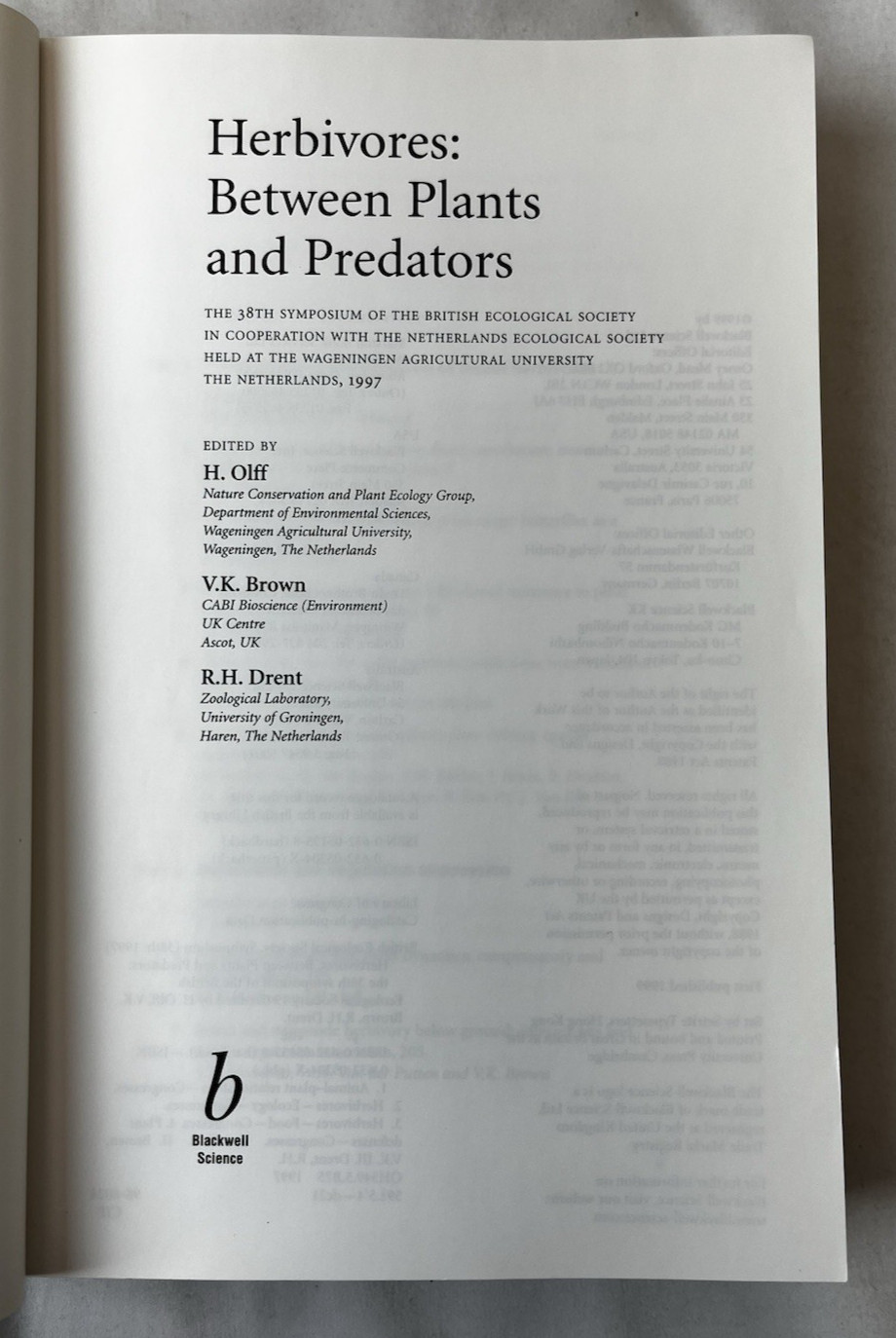 Herbivores: Between Plants and Predators 1999 PB Ex-Library