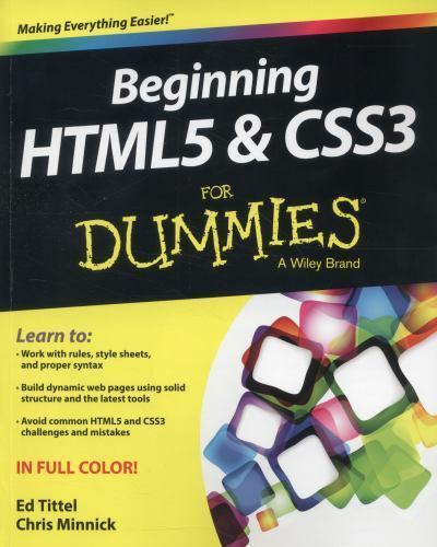 Beginning HTML5 and CSS3 For Dummies – 9781118657201, paperback, Ed Tittel
