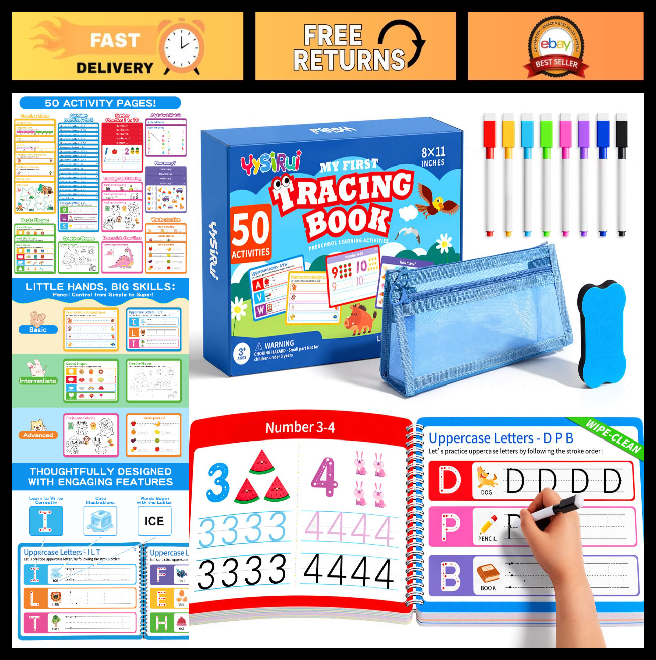 Tracing Books for Kids 3+, Preschool Learning Activities, Handwriting Practice &
