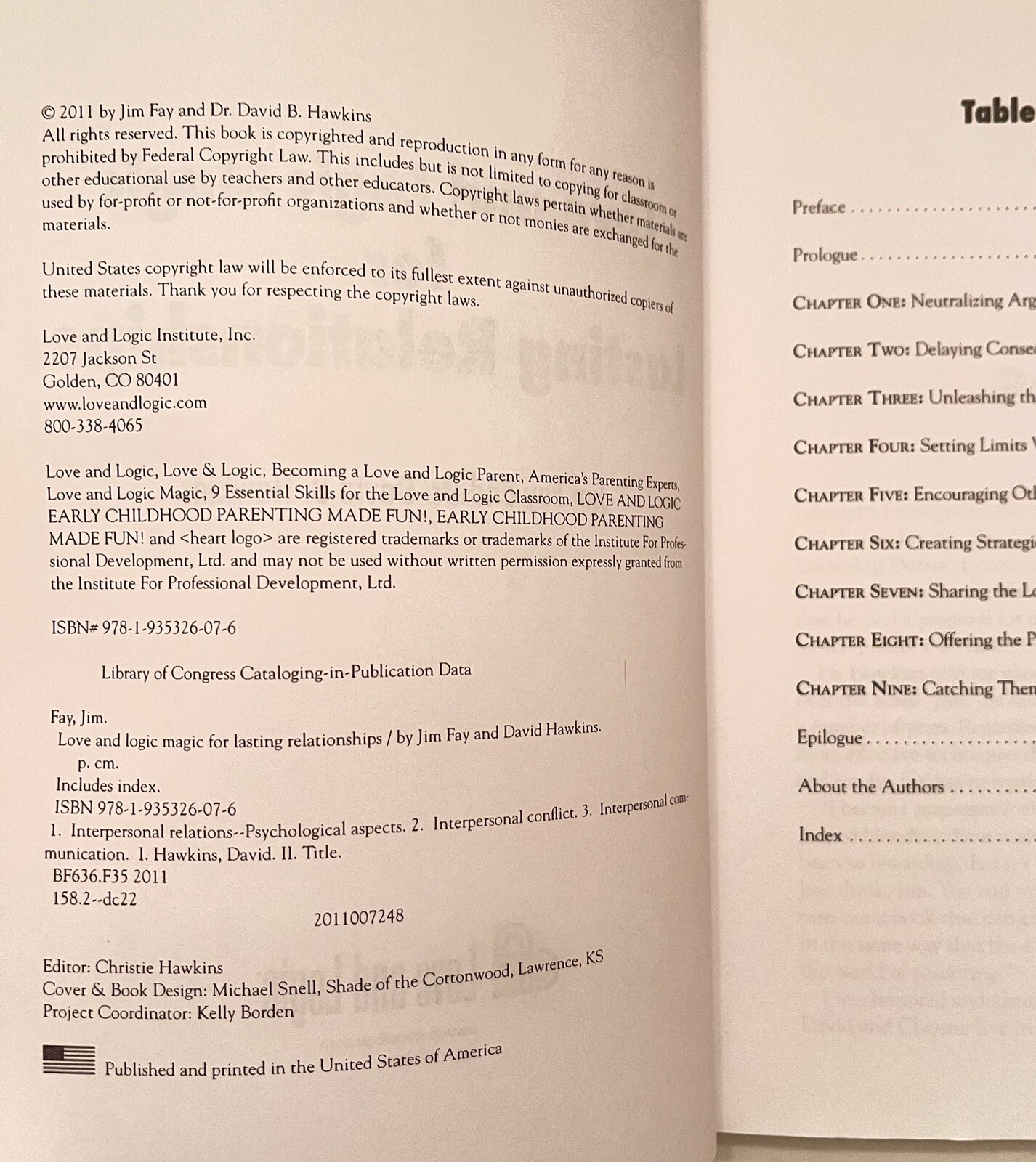 Love and Logic Magic for Lasting Relationships by David Hawkins and Jim Fay