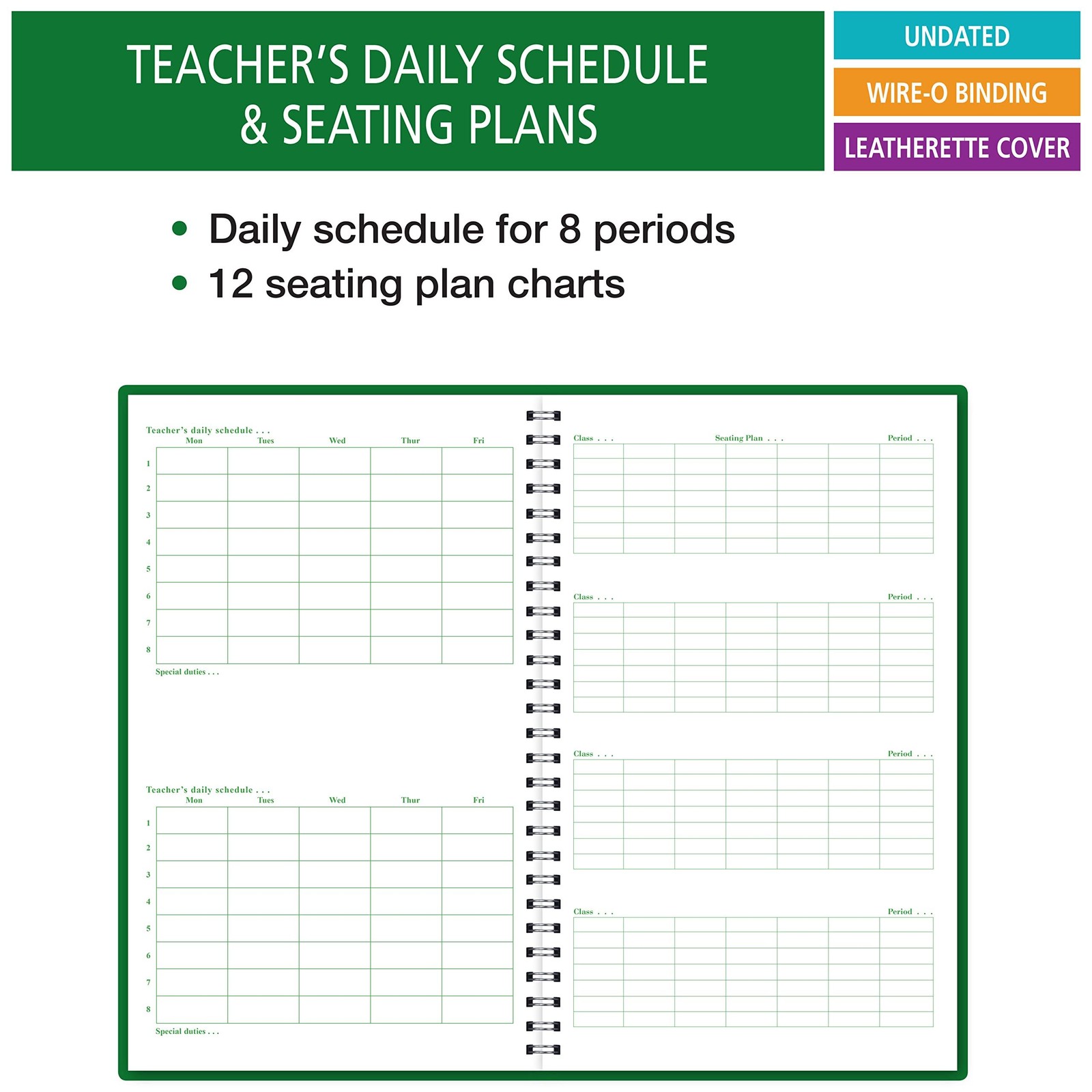 Teacher Record Book 8.5 x 11 Daily Schedule Grade Recording Perforated Sheets
