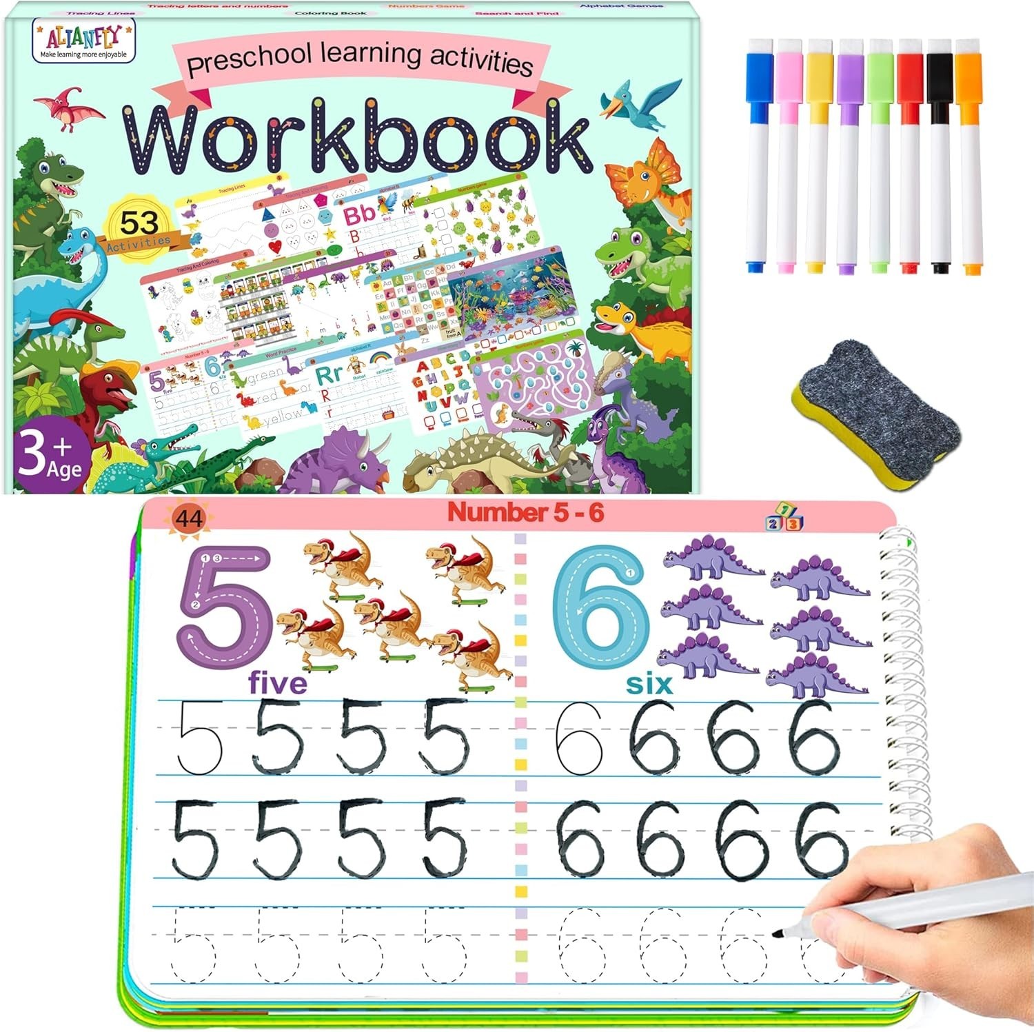 ALIANFLY Preschool Learning Workbook: Reusable Tracing & Coloring Activities