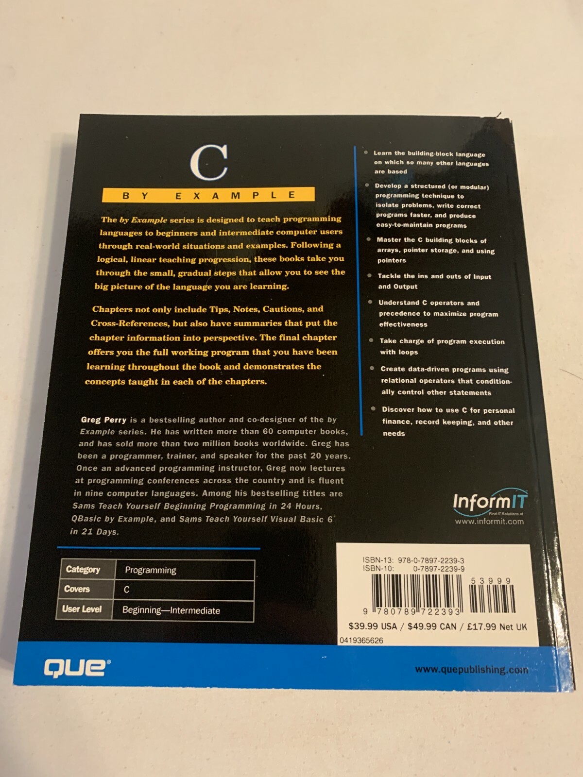 C by Example, Paperback by Perry, Greg M., Like New Used