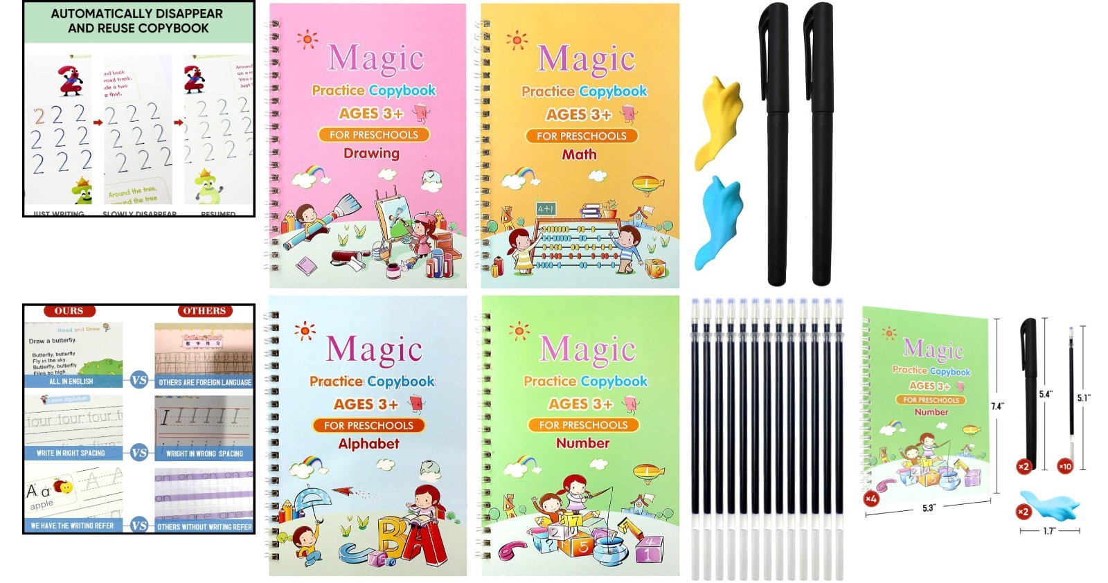 Fine Motor Skill Development with 4-Piece Magic Writing Copybook Set for Kids