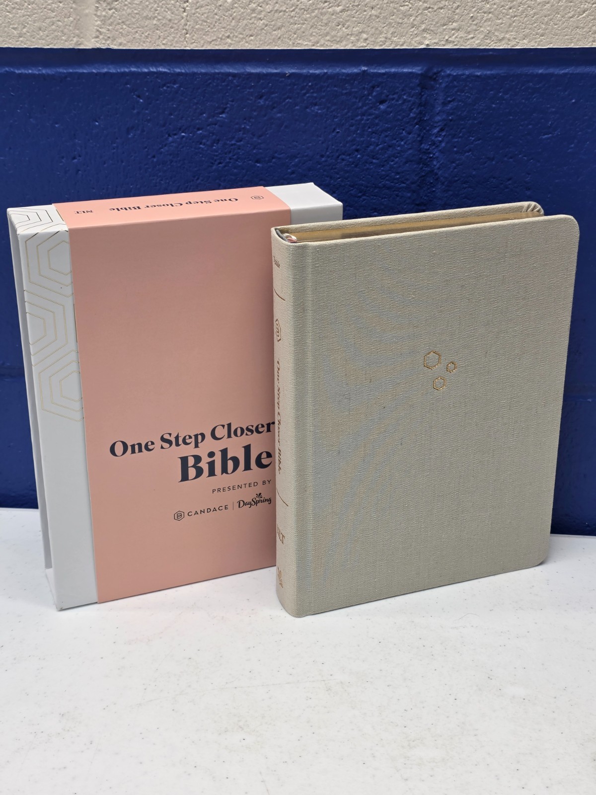 One Step Closer Bible NLT – Warm Gray Cloth Over Board DaySpring – With Slipcase
