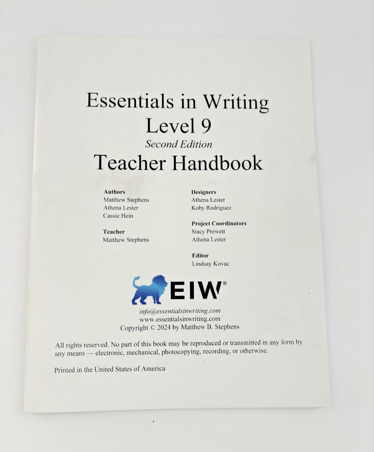 Essentials in Writing Level 9 Second Edition Teacher Handbook