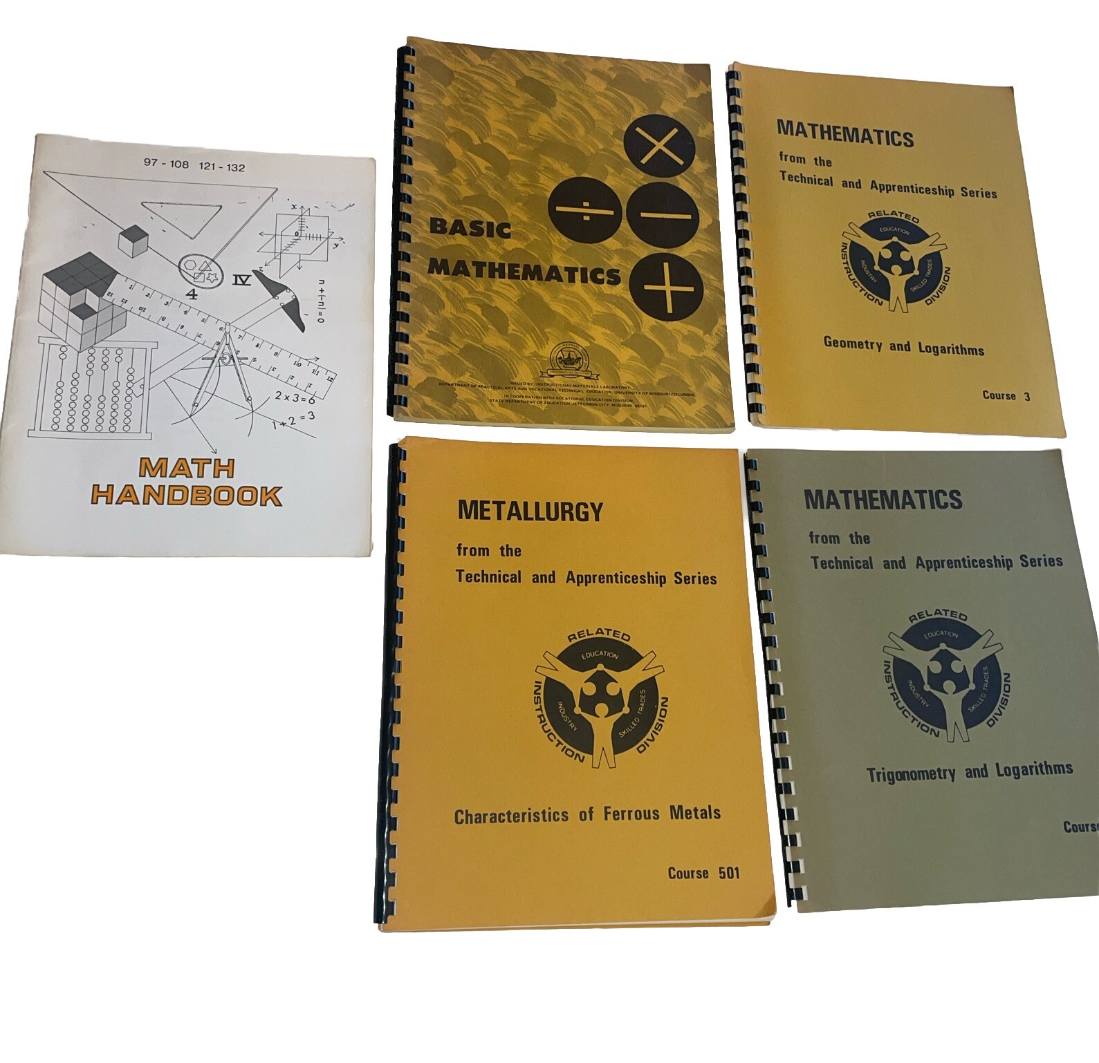 5 Math Textbooks Vocational Tech & Apprentice: Metallurgy, Trig, Logarithms etc