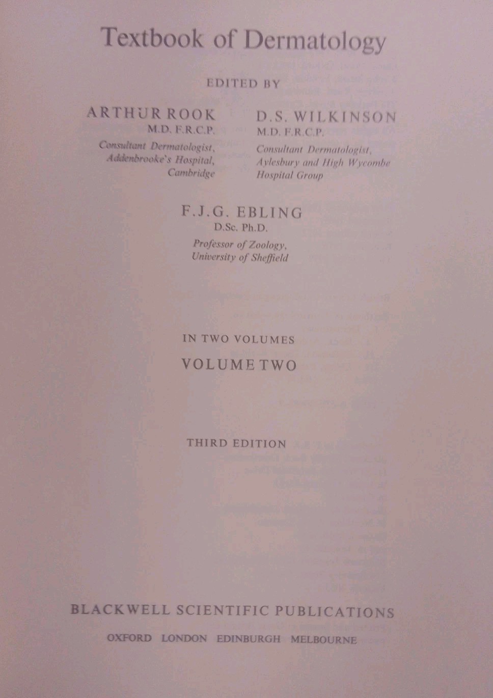 Textbook of Dermatology Arthur Rook, Volume 2, 3rd Edition 1979 1st Printing