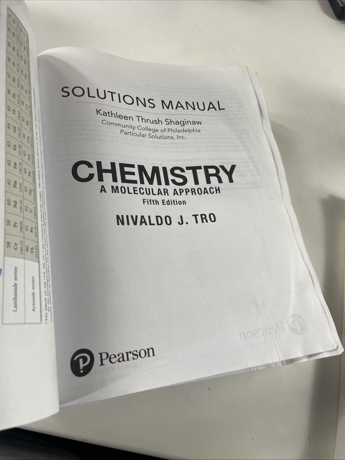 Student Solutions Manual for Chemistry Molecular Approach 2020 Sftc -ACCEPTABLE