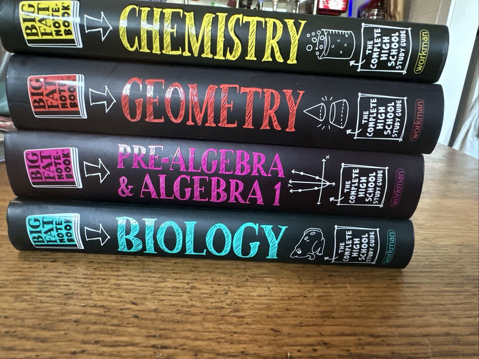 4 Books Big Fat Notebook High School Chemistry Geometry Biology Algebra NEW