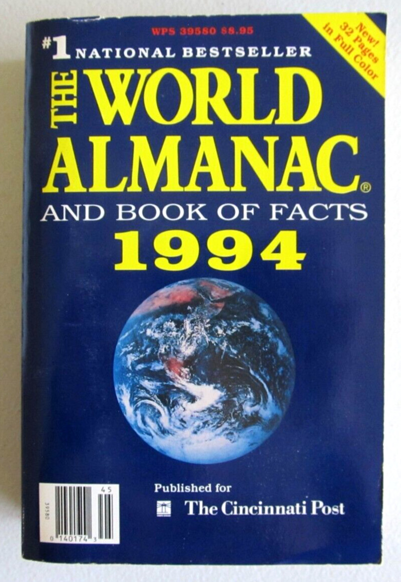 THE WORLD ALMANAC AND BOOK OF FACTS 1994 PAPERBACK NM MT 976 PAGES RARE VINTAGE