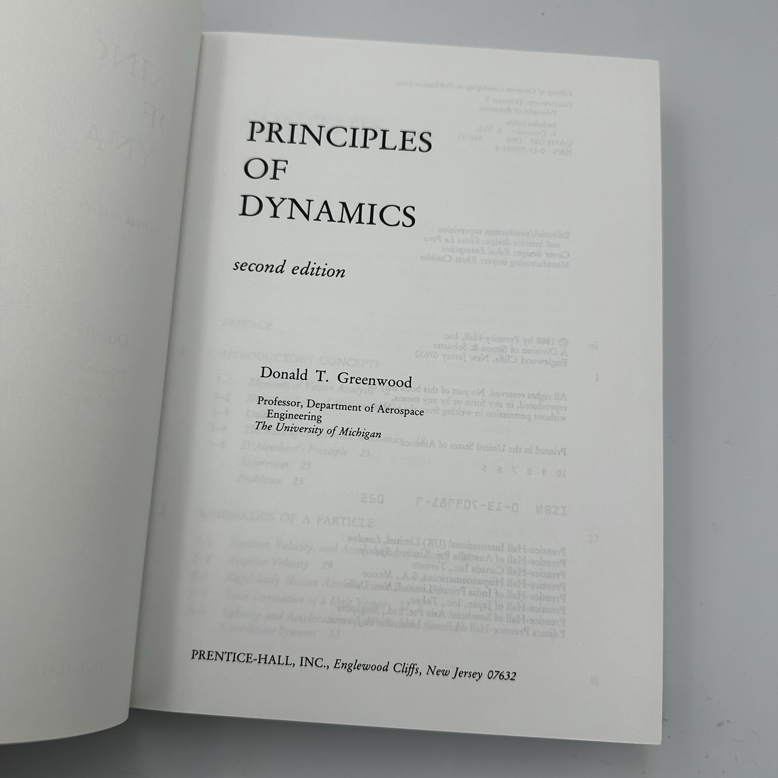 Principles of Dynamics by Donald Greenwood (1987, HARD cover, 2nd ed), very good