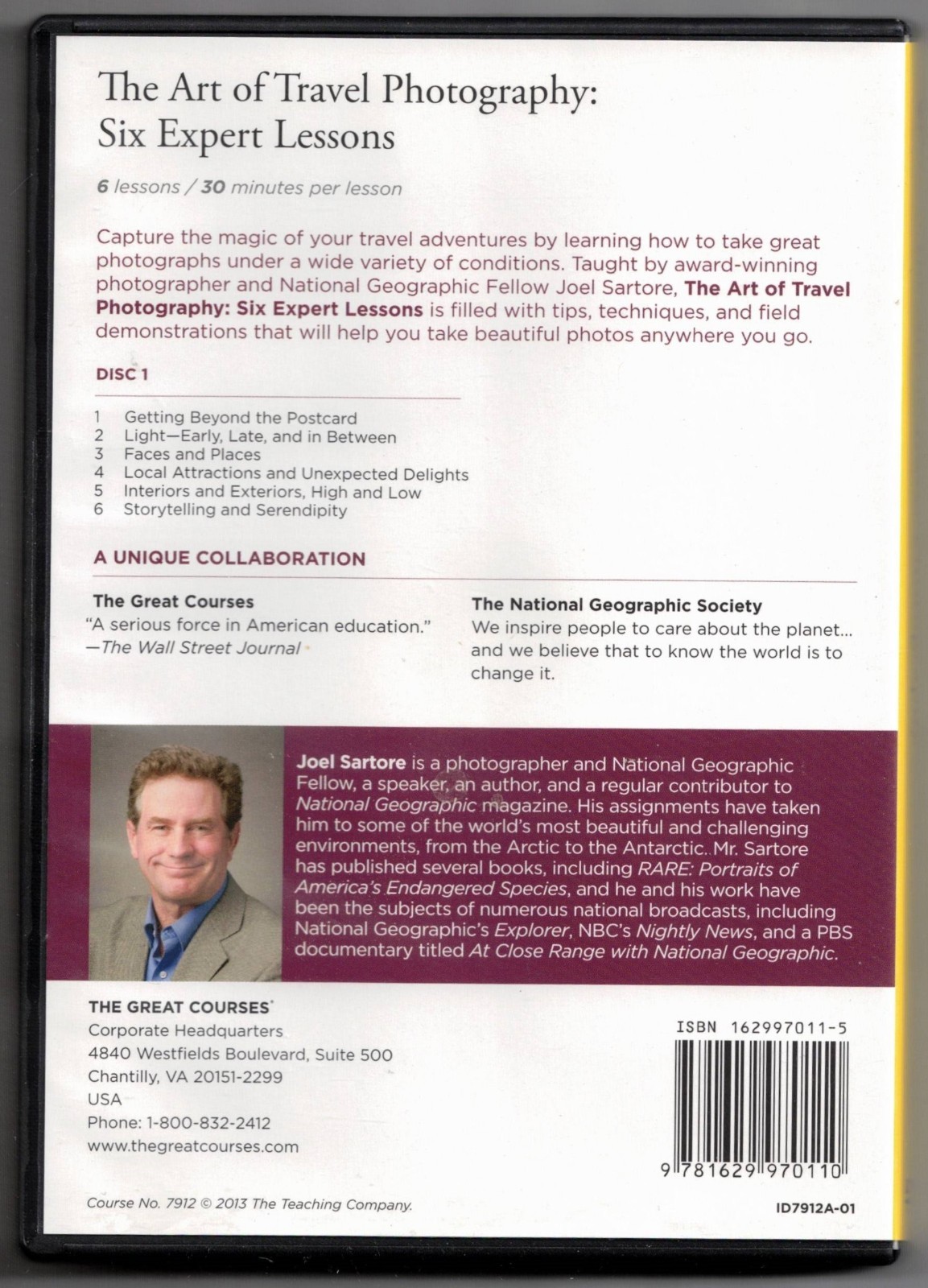 THE GREAT COURSES Art of Travel Photography: 6 Expert Lessons [Joel Sartore] DVD