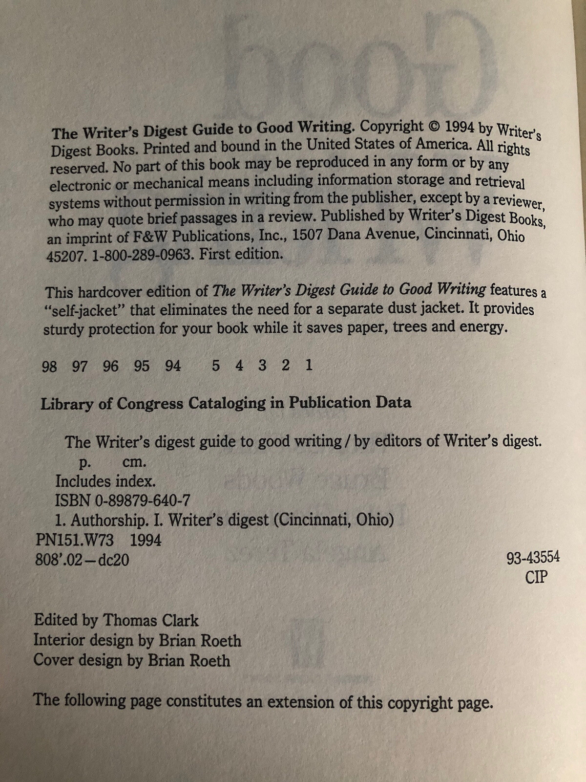 Guide to Good Writing (Hardcover, 1994) 338 Pages from Editors of Writers Digest