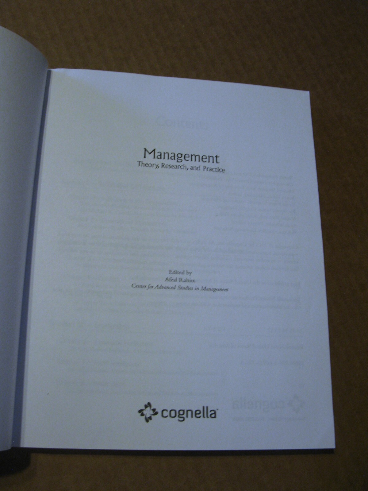 Management: Theory, Research, and Practice Edited By Afzal Rahim Cognella Inc
