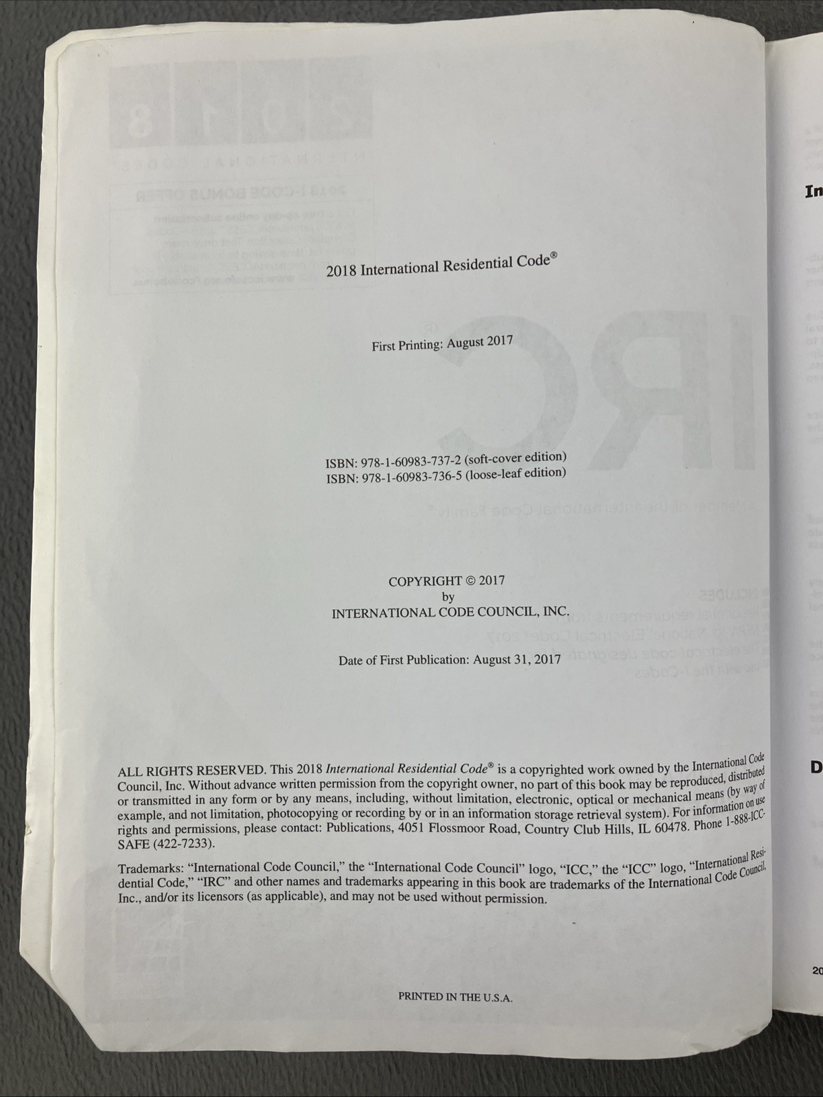 International Code Council Ser.: 2018 International Residential Code (a60)