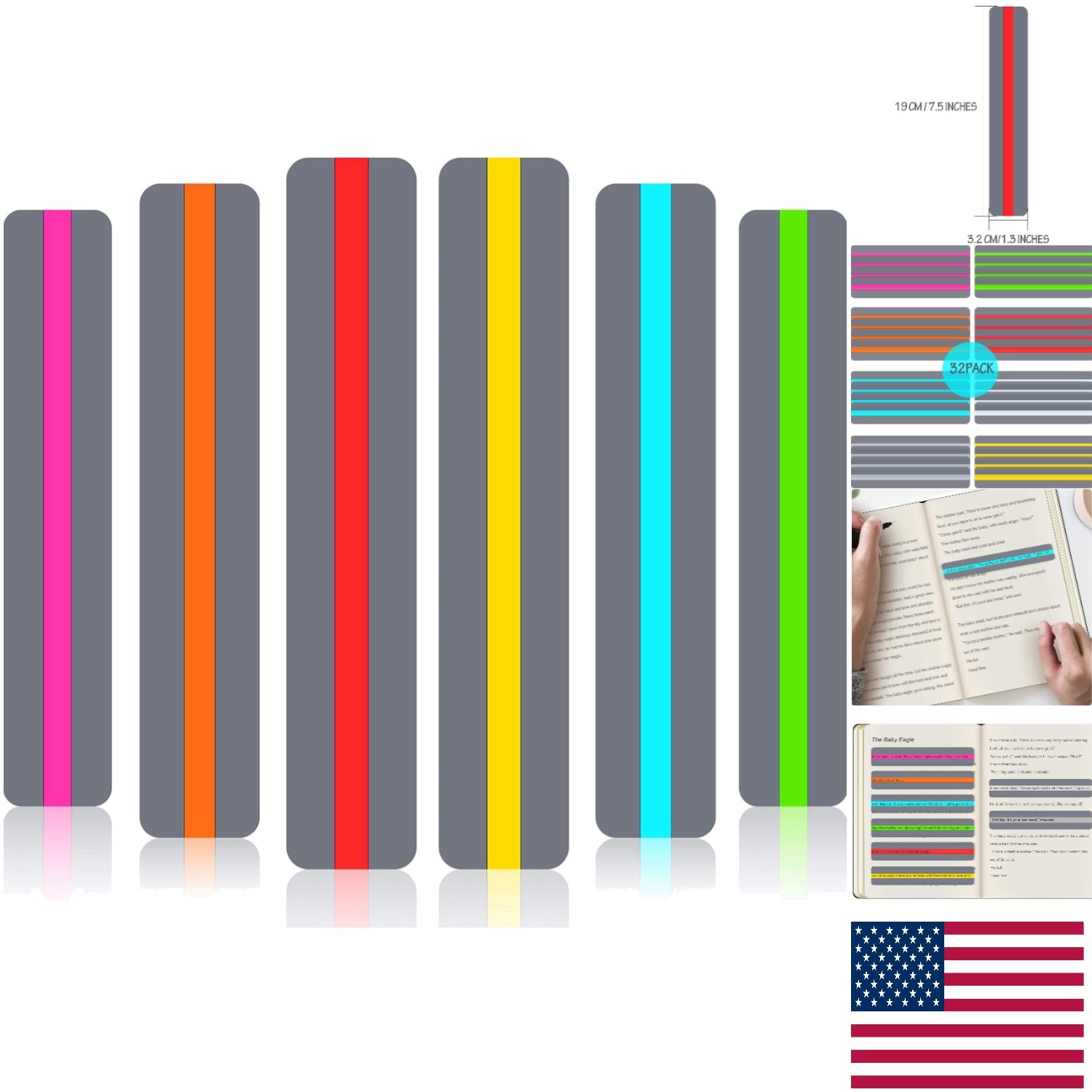 18-Pack Colored Overlay Reading Strips for Dyslexia Support & Tracking Skills