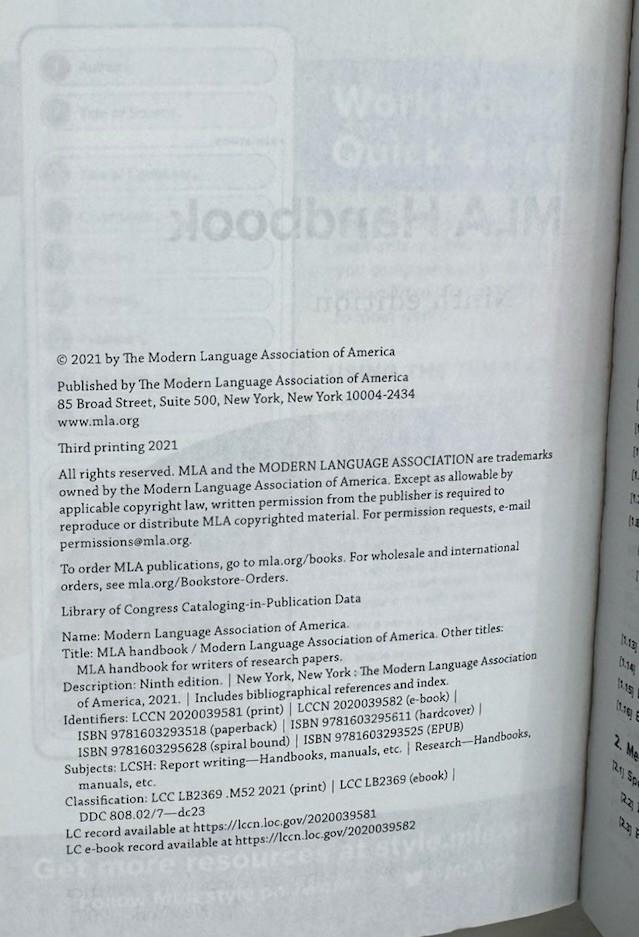 MLA Handbook Ninth Edition 2021 Paperback 9781603293518 Style Manual Guide